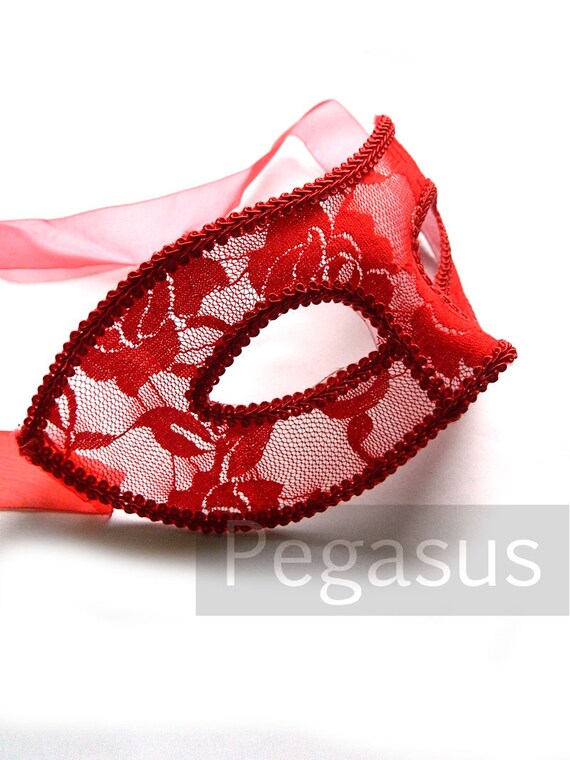 RED Scarlet Mask base 1 Mask Red Fabric Mesh Lace Venetian