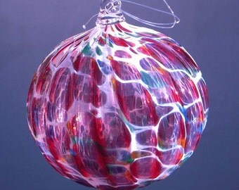 HAND BLOWN GLASS Christmas Ornament Suncatcher Ball Multi Color