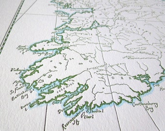 Ireland, Letterpress printed map (Kelly Green)