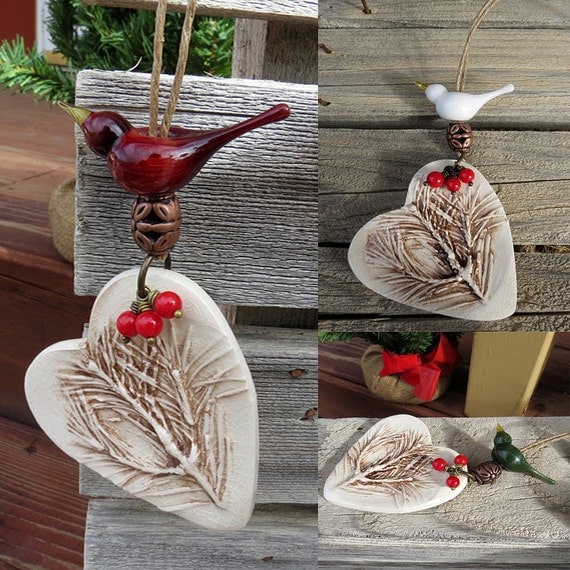 Heart ornament ceramic Christmas tree ornament woodland pine