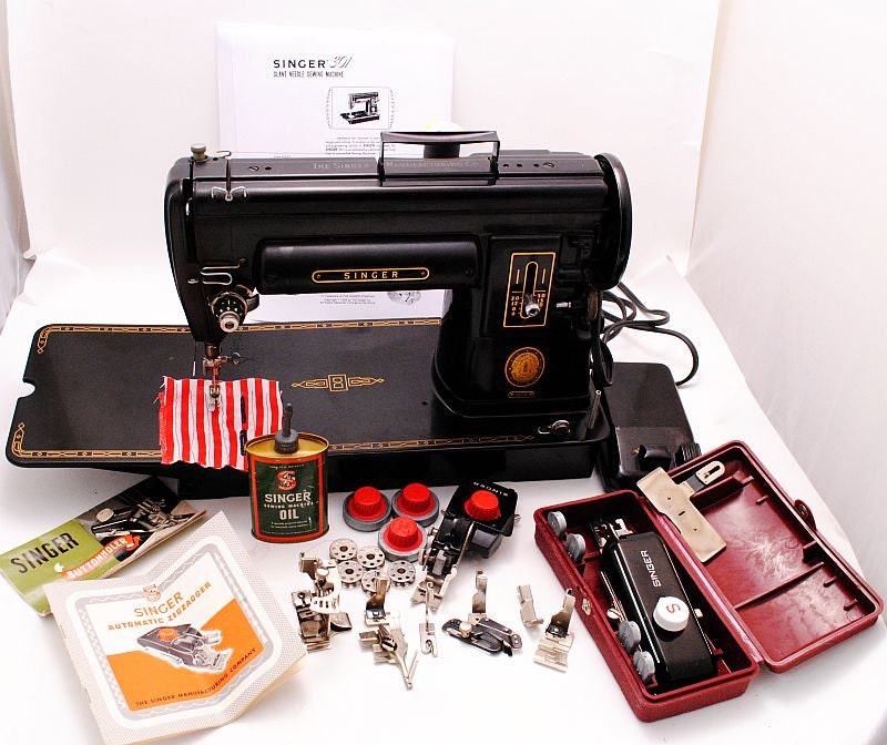 Singer Sewing Machine 301 A Black Serviced with Lots of