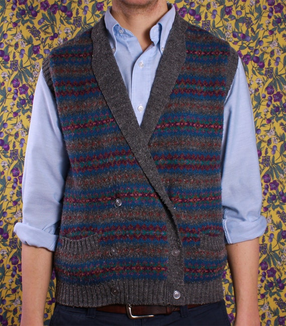 Vintage Mens Sweater Vest Grey Double Breasted by colourfulclothes