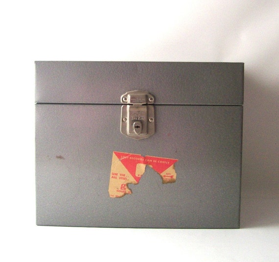vintage file box metal storage documents carrying office retro