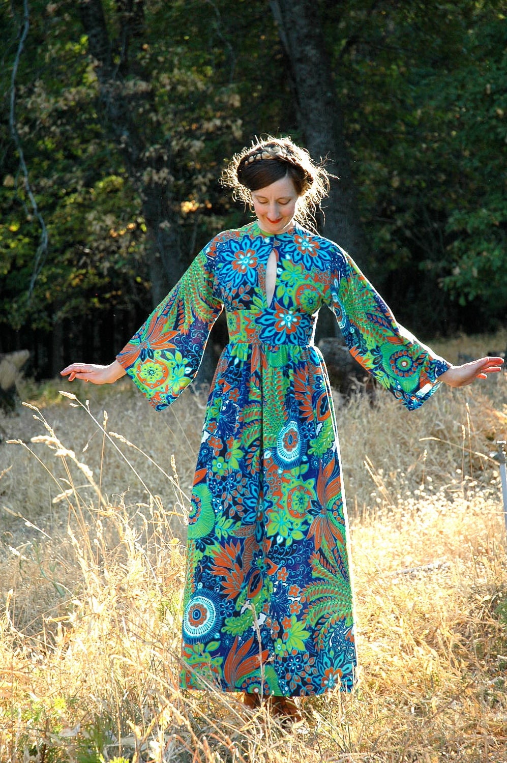 60s Psychedelic Maxi Dress... 1960s Maxidress... Madmen