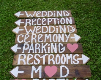 Wedding Signs NO RUSH FEE 8 wooden w/ Stakes directional country barn Reception outdoor decorations reclaimed custom personalized rustic