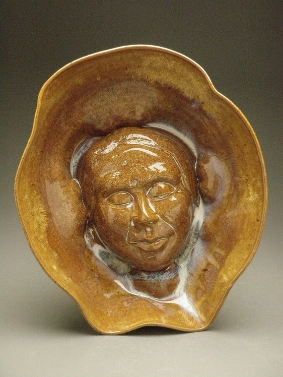 Ceramic Bowl Face Sculpture Wall Hanging Art Pottery by AdrienArt