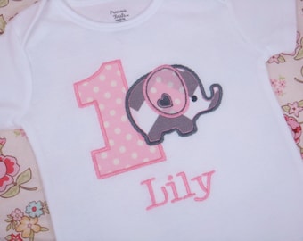 First Birthday Girl Shirt - First Birthday Shirt -Elephant Birthday Party - Toddler Elephant Shirt