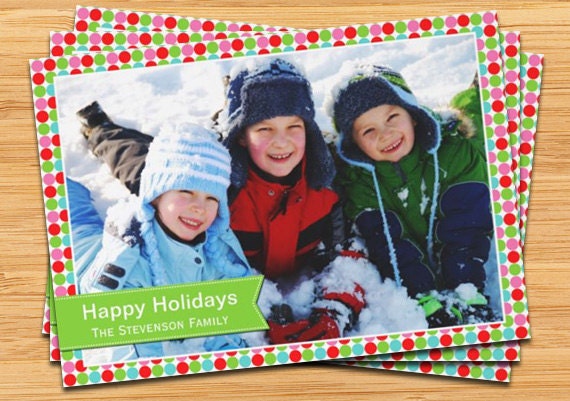 Christmas Photo Card - Colorful Dots Il_570xn