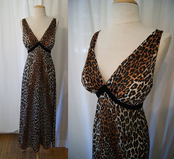 Sexy 1960's leopard print sheer nylon night gown lingerie