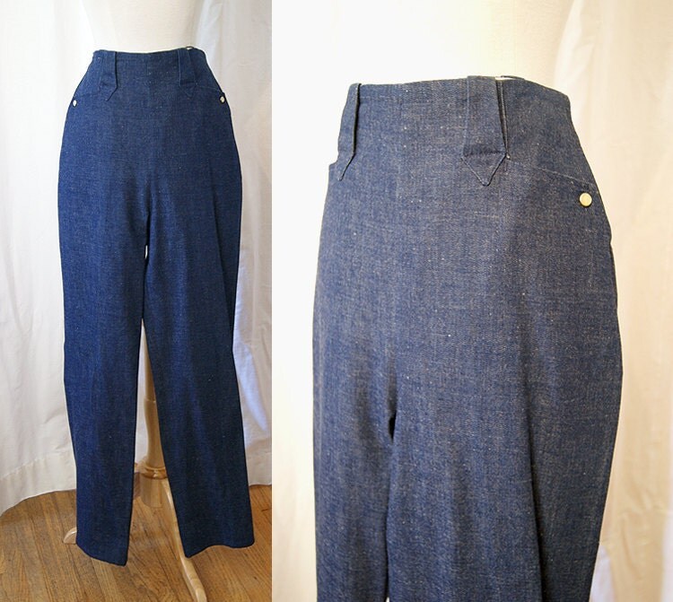 Rockin 1950's high waist denim blue jeans with western