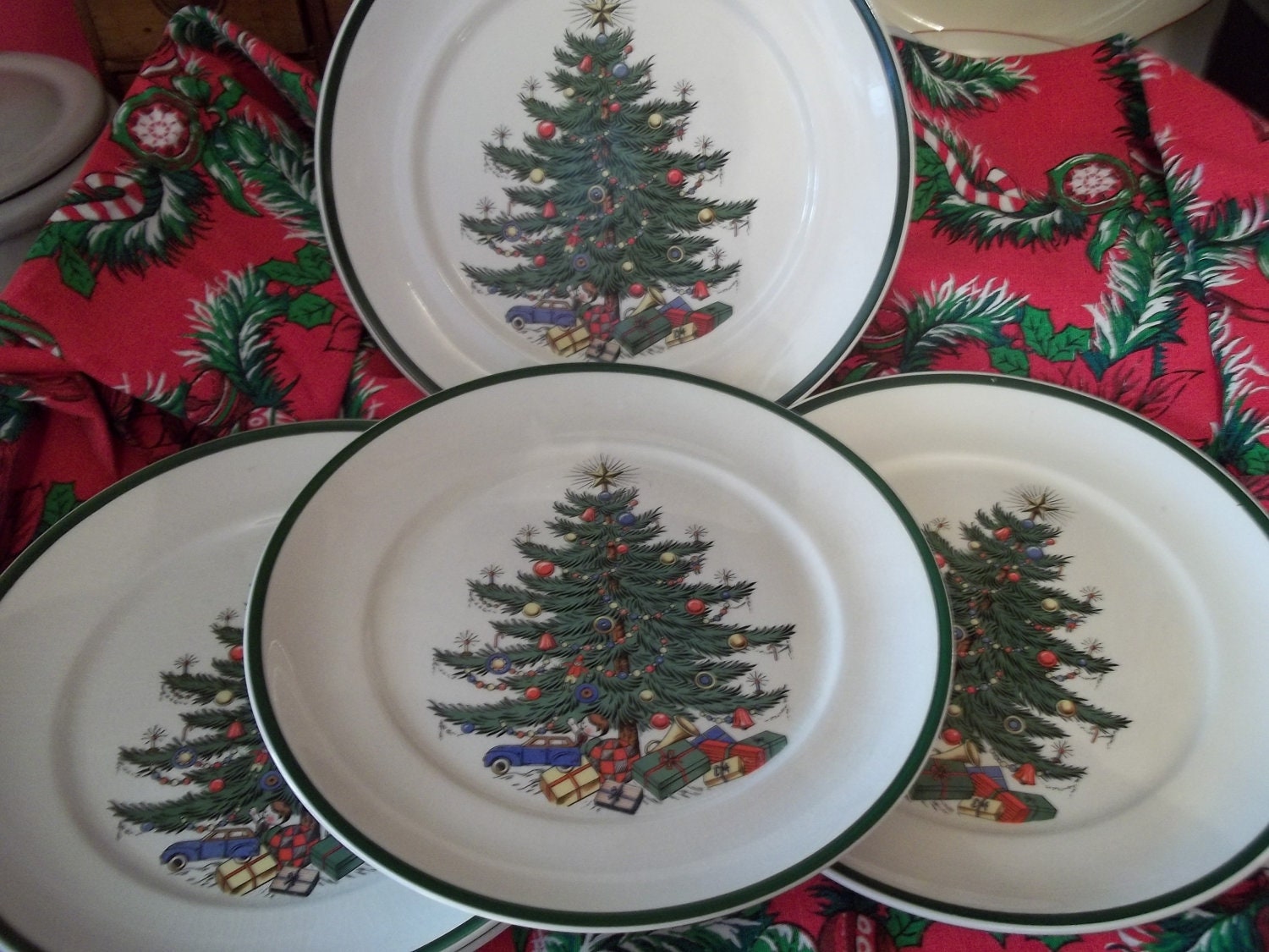 SALE...Vtg Christmas Tree Dinnerware Plates by TeresasTreasuresEtc