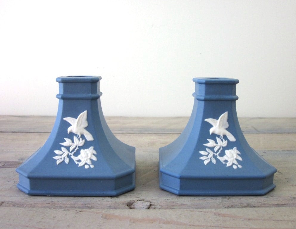 Blue and White Porcelain Candle Holders with by 22BayRoad on Etsy