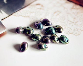 48pcs Czech Glass Teardrop Beads Briolettes Green Iris 6x4mm- CZ099