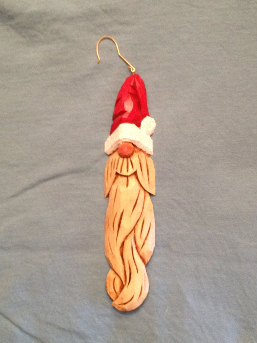 Hand Carved Handmade Santa Tree Ornament Wood Carving