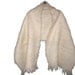 Vintage 50s Glen Cree Scotland Ivory Mohair Fringe Wrap Shawl Scarf