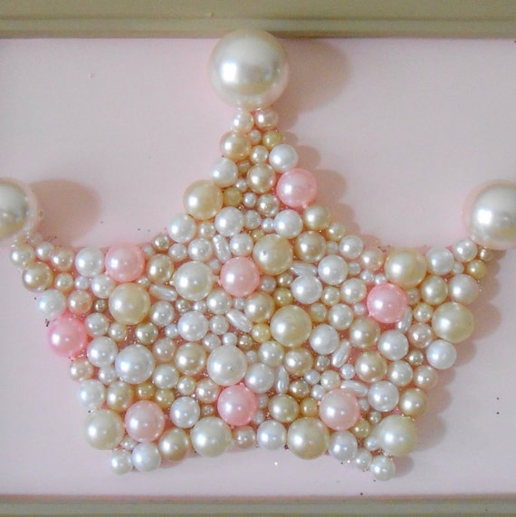 Pearl princess crown art. Mosaic wall art. Pastel pink and