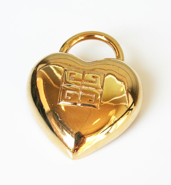 Vintage Givenchy Logo Heart Lock Brooch by zephyrvintage on Etsy