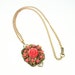 Vintage Pendant Necklace Coral Lucite Flower Goldtone Filigree Antique Jewelry