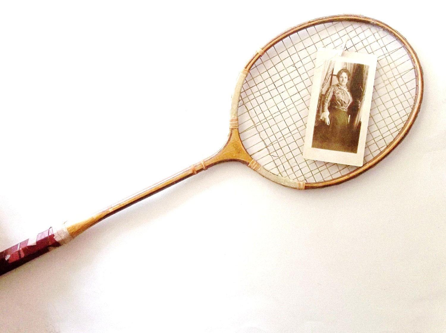 Vintage Antique Badminton Racket. Rustic Farmhouse Chic Decor.