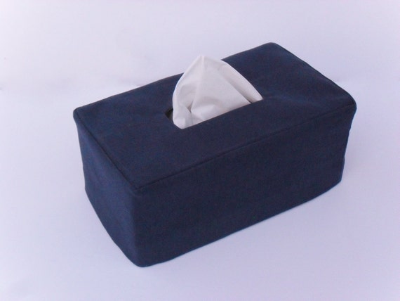 Navy Linen Rectangle Reversible Tissue Box Cover