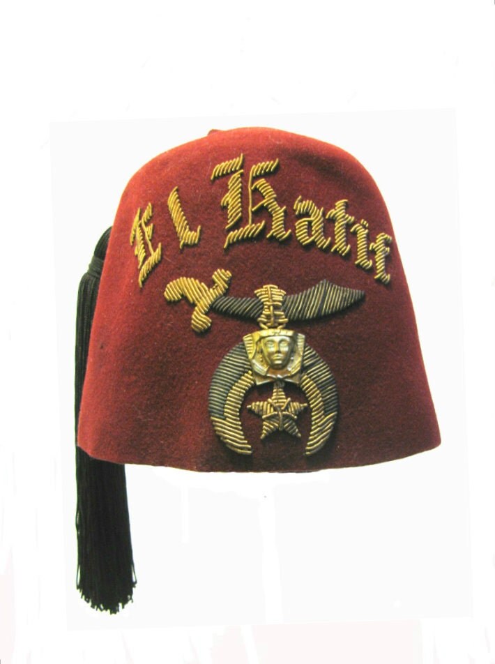 Vintage Shriners Fez Red Masonic El Katif Hat with Black