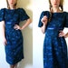 vintage 1950s Dress // Floral Print // Jewel Tone Blue, Purple and Green // S/M