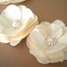 STORE CLOSING Reduced 2 Ivory - Bridal Hair Clip Roses with Pearl and Rhinestones Satin Flower Handmade Wedding
