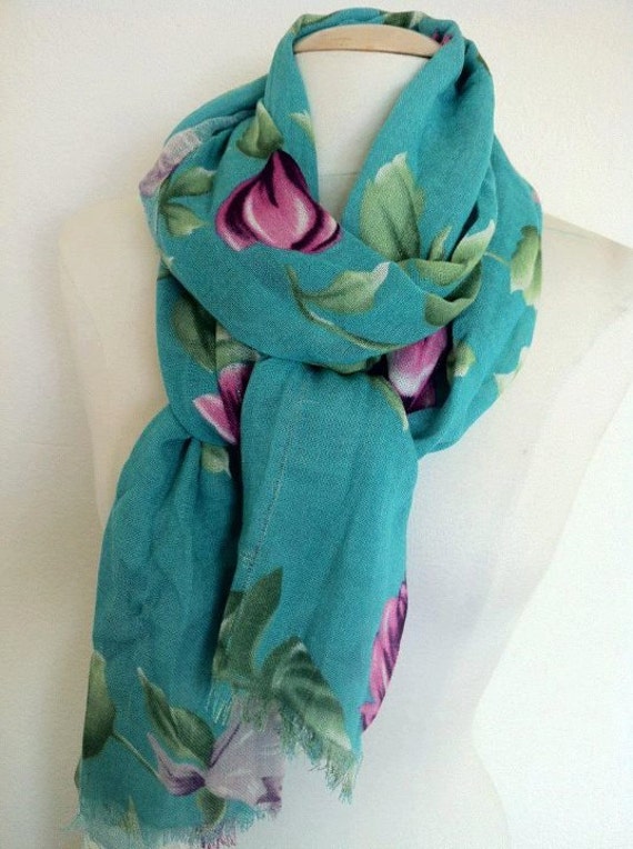 Items similar to Caribbean Blue Floral Scarf, Clearance, Labor Day