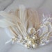 Ivory and Champagne Lace Bridal Fascinator, Ivory Peacock Feather, Pearl and Rhinestone Hair Clip - ALLIE