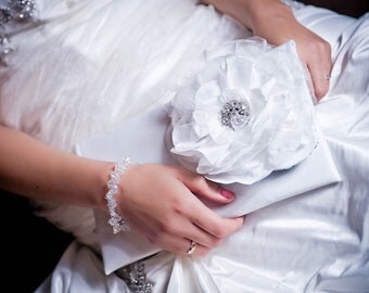 Bridal Clutch White Flower Wedding Purse