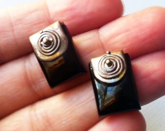 ONYX EARRINGS, Sterling Silver Earrings , Black Onyx Aztec art Earrings, 925 Silver Onyx Earrings , post earrings by Taneesi Jewelry