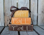 Primitive Autumn Happy Fall Y'aLL Wood block set fall autumn pumpkin home seasonal decor thanksgiving personalized gift Primitive Autumn Happy Fall Y'aLL Wood block set fall autumn pumpkin home seasonal decor thanksgiving personalized gift