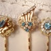 OOAK Vintage Turquoise / Aqua Blue Rhinestone Bridal Hair Pins - 22K Gold Plated Heirloom Hair Clips Set of 3, Bridesmaids Gift