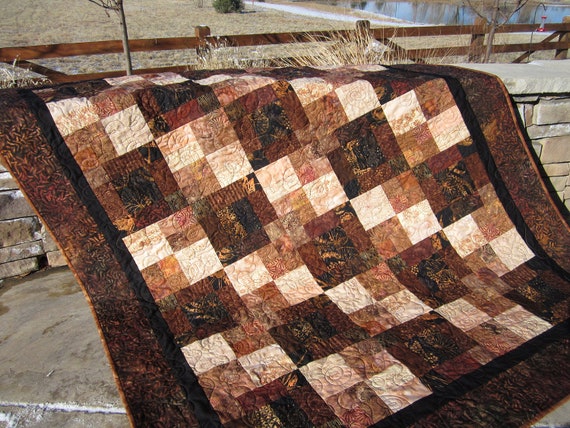 Batik Quilt Brown and Tan Patchwork Quilt Lap Quilt