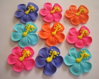 Hibiscus royal icing sugar flowers LOT of 100 cupcake topper