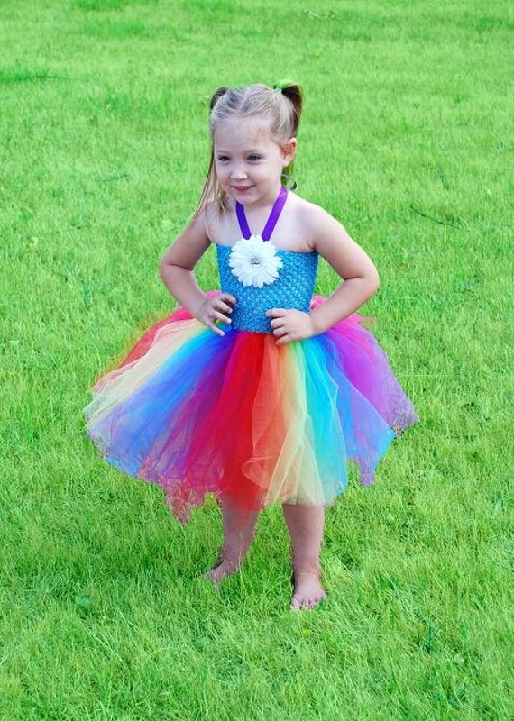 Rainbow Tutu Dress With Removable Daisy Clip Size 2T to