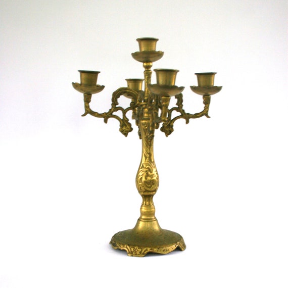 Vintage Brass Candelabra. Five 5 Arm Candle Holder. Vintage