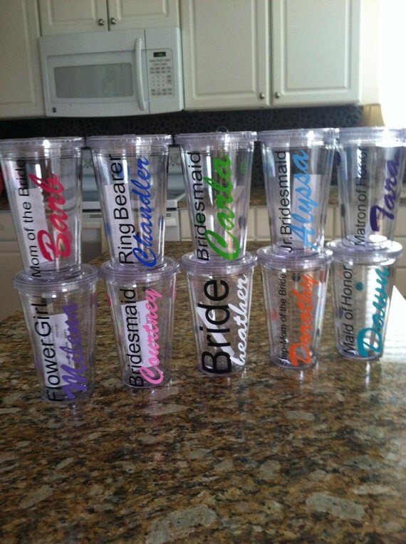 SALE Wedding Party Personalized Cups bridal party by dezinedtoat