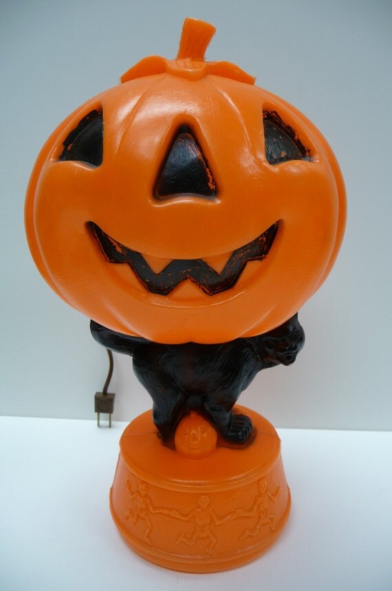 Vintage Jack O'Lantern pumpkin Blow mold Black cat Dancing
