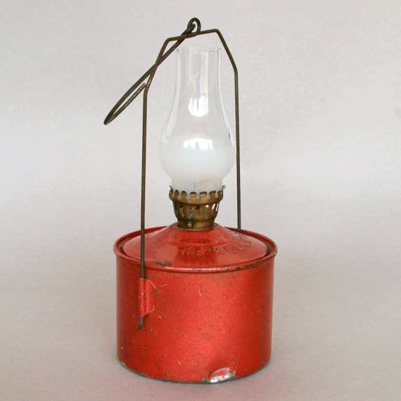 Vintage Red Kelly Emergency Oil Lamp with Chimney by CarolsThreads