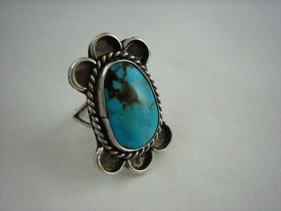 ... American Sterling Silver Southwestern Turquoise Ring US 6 .....2452