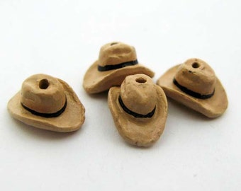 4 Tiny Tan Cowboy Hat Beads - CB678