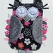 Owl Blankie in Pink, Gray and Black Mod Daisies with Ribbon Tags Minky Blanket Lovey Lovie Baby Gift