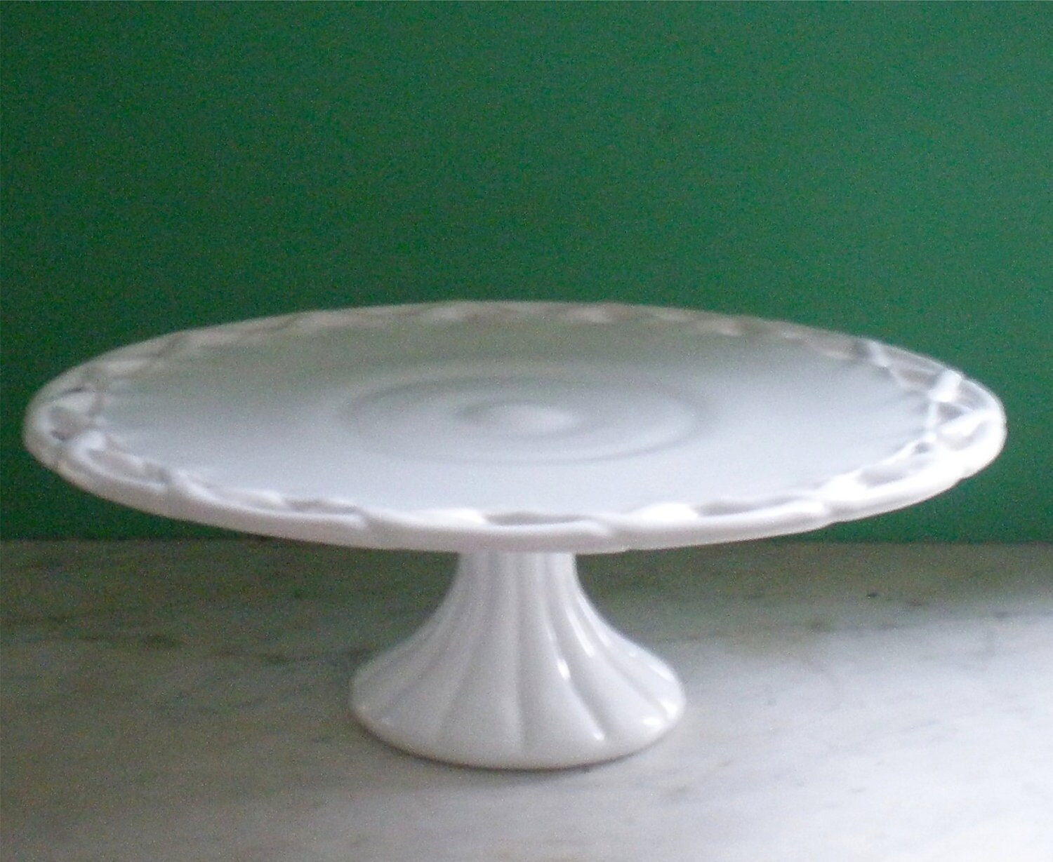 Vintage Milk Glass Cake Plate  14 Inches