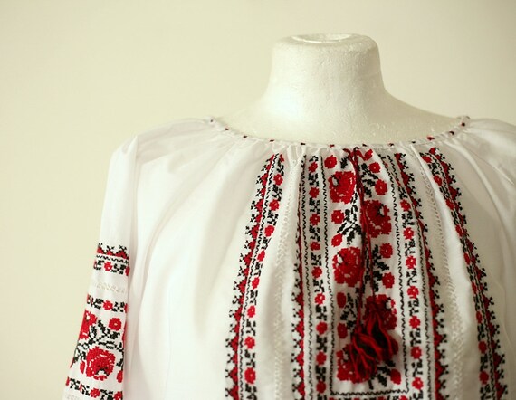 Vintage Russian blouse/ embroidered gauzy cotton peasant