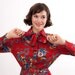 Vintage 1970s Dress - 70s Shirt Dress - Crimson & Titanium Floral Print