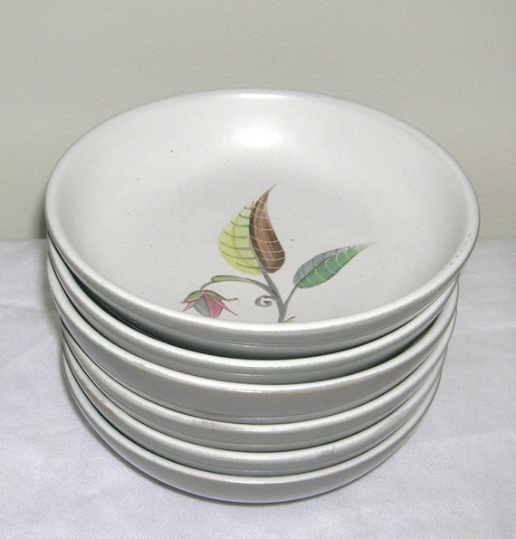 6 Vintage Denby Stoneware Bowls Spring Pattern Signed by Milkwhite