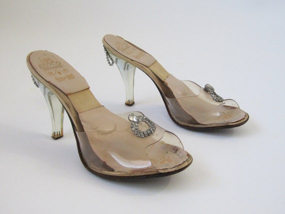 1950s Shoes Rhinestone & Lucite Springolator Heels in Size 6
