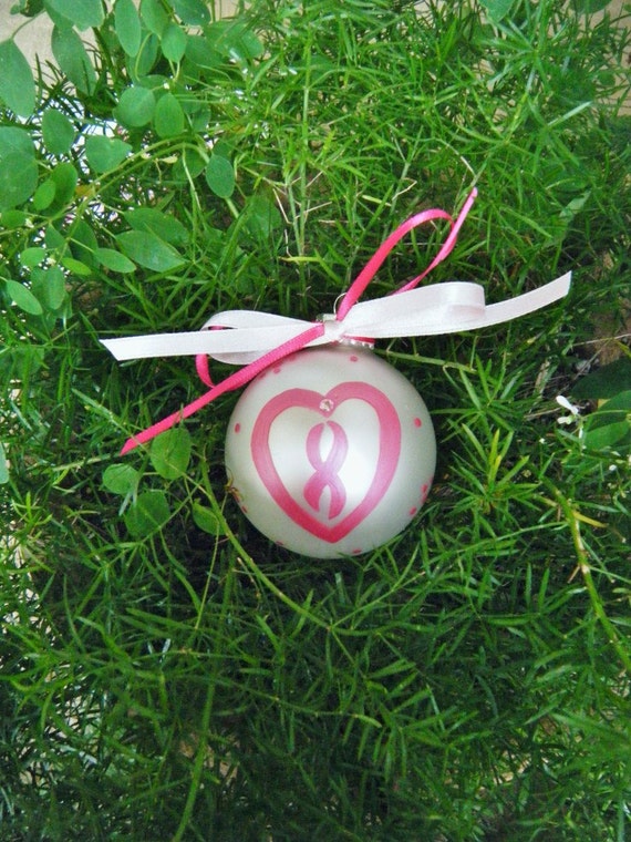 Breast Cancer Ribbon Ornament Personalized Survivor Heart