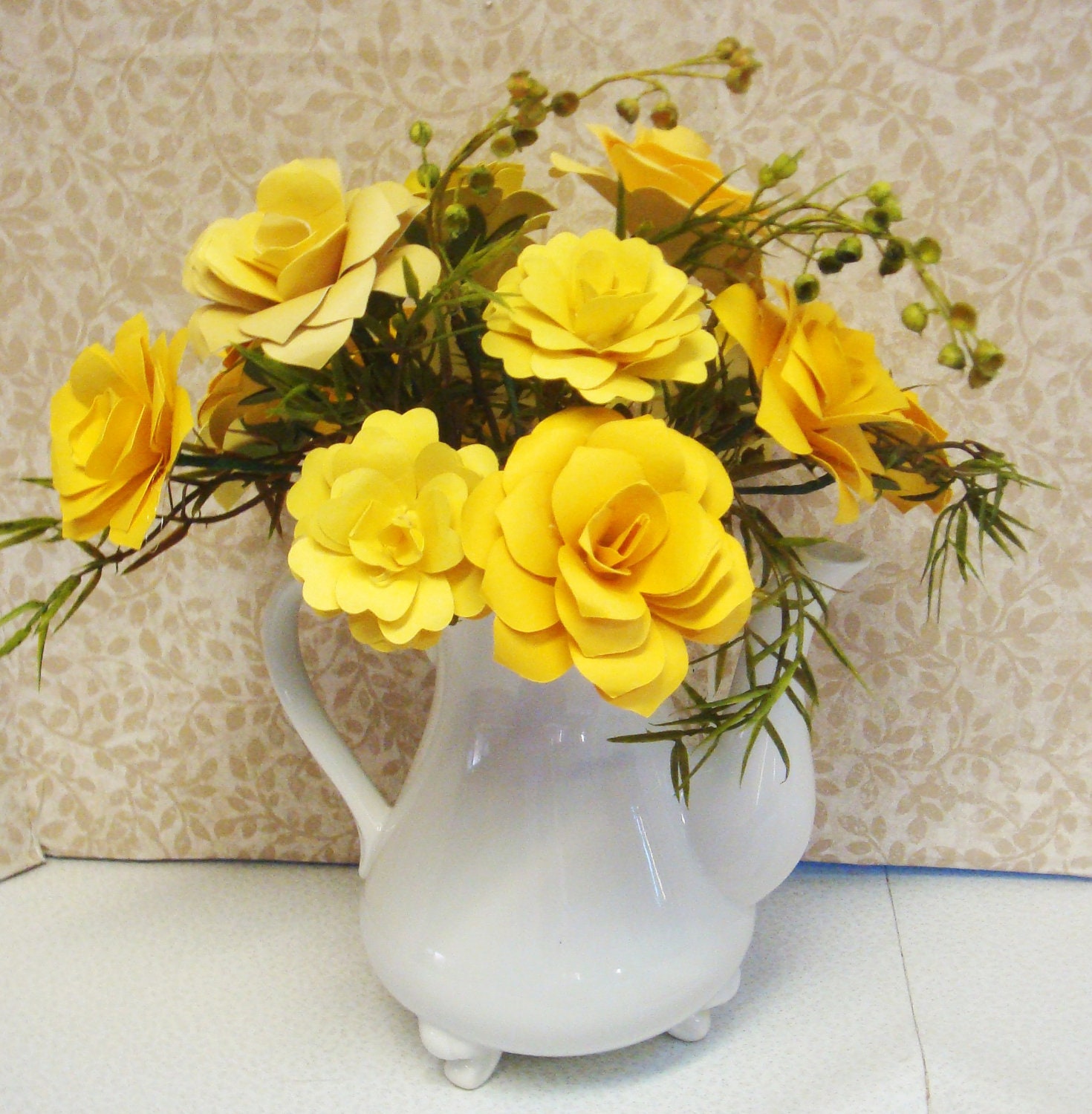 Origami Paper Flower Arrangement Done in yellows hues in